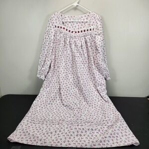 Eileen West Cotton Flannel Nightgown Small Pink Floral Lace Trim Long Sleeve S